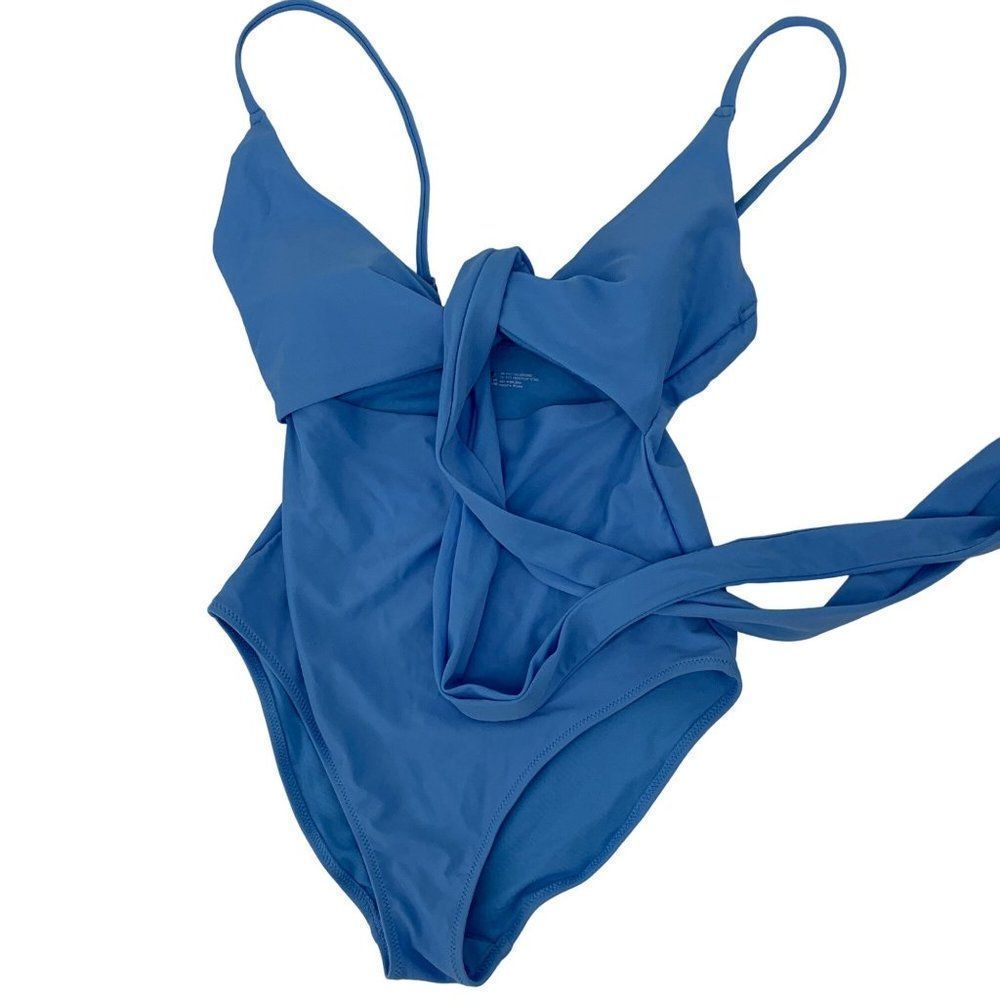 Wave Sz S One Piece Tie front Cutout Light Blue Lined Swimsuit One Piece 2741